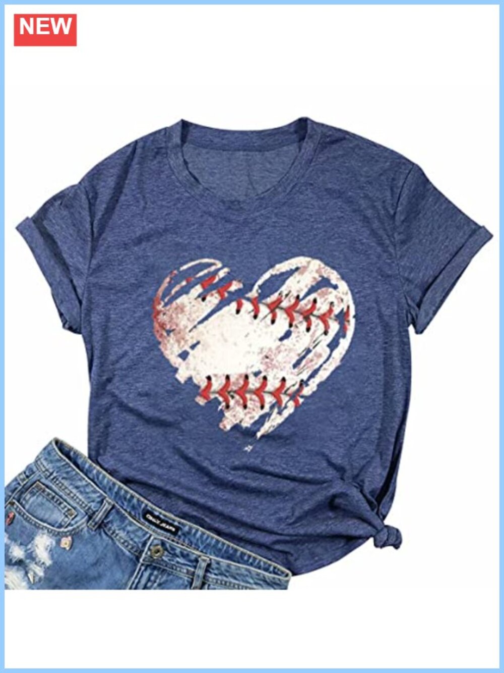 Baseball Heart Graphic Tee Crew Neck Short Sleeve Casual Game Day Top